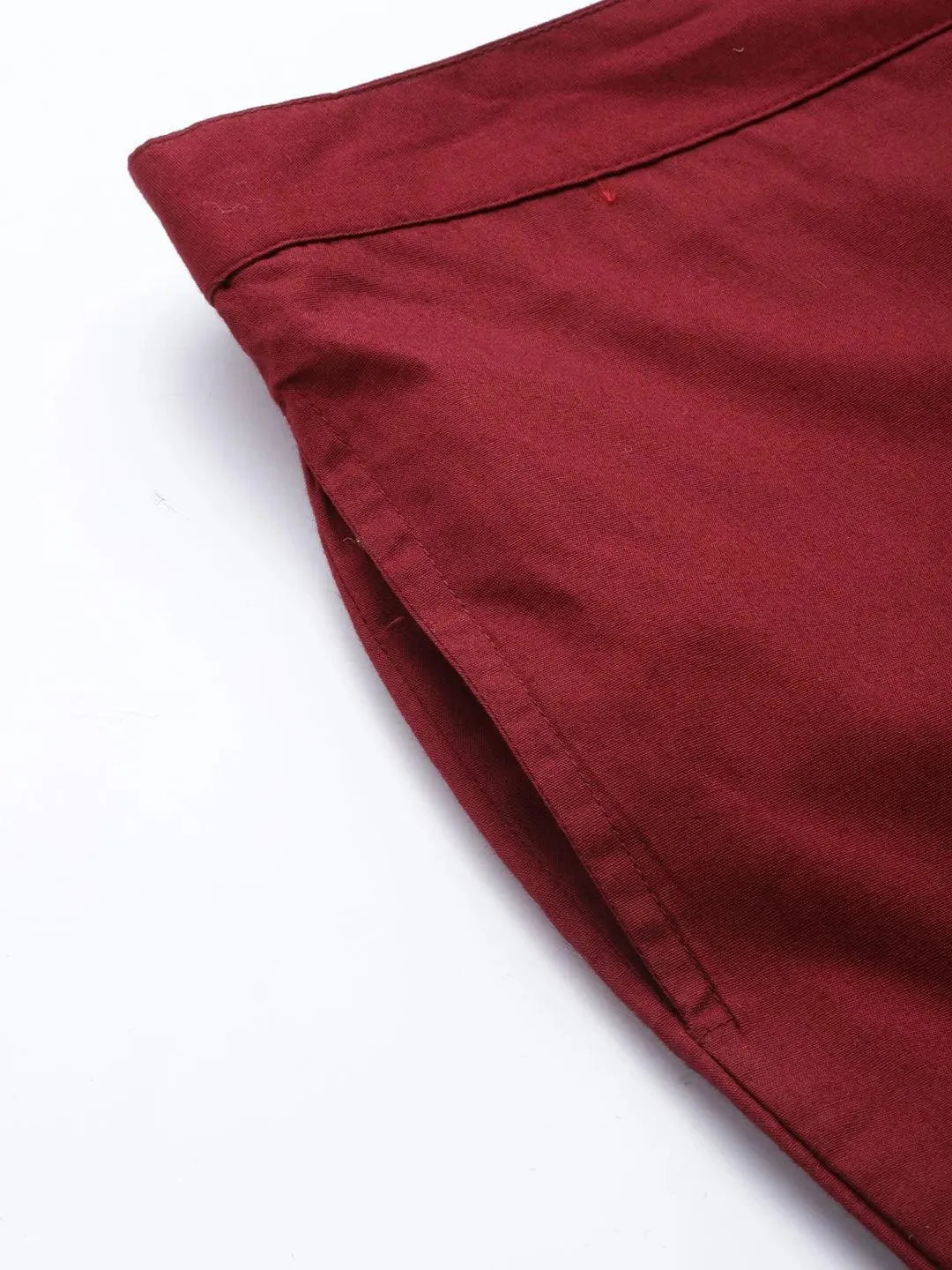 Maroon Solid Cotton Trousers - Libas