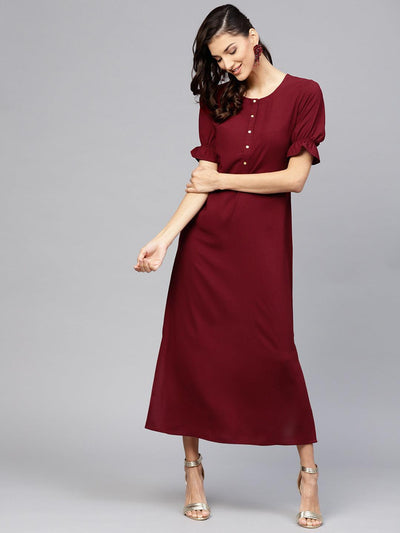 Maroon Solid Georgette Dress - Libas