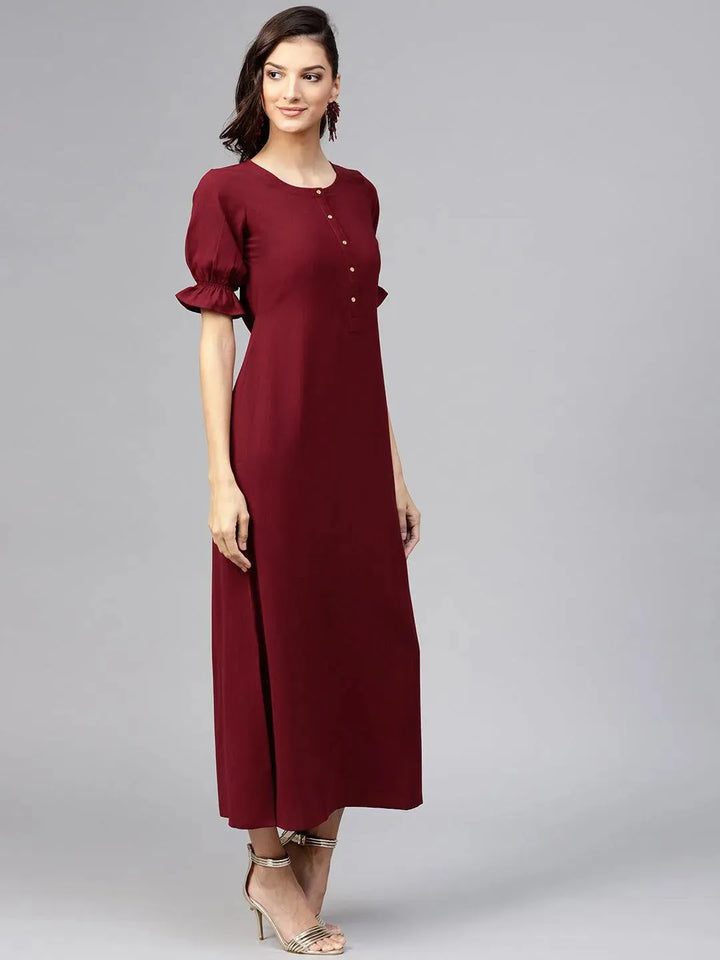 Maroon Solid Georgette Dress - Libas
