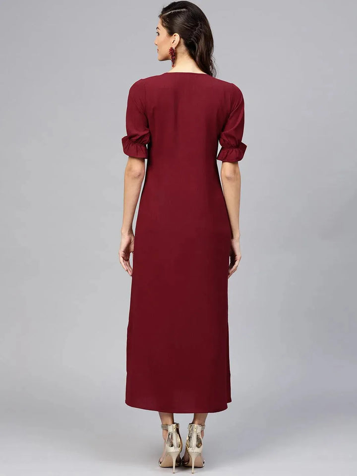 Maroon Solid Georgette Dress - Libas
