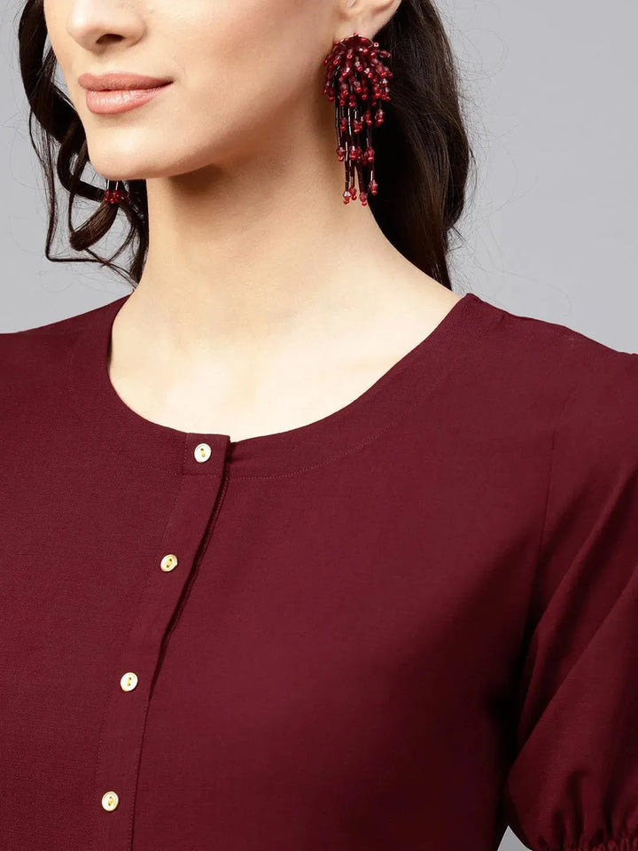 Maroon Solid Georgette Dress - Libas
