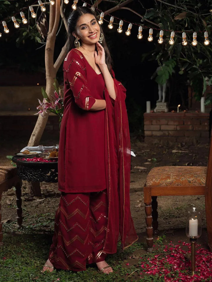 Maroon Solid Poly Georgette Suit Set - Libas