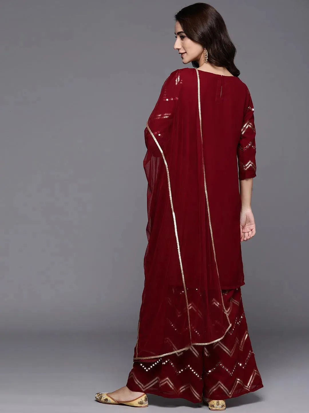 Maroon Solid Poly Georgette Suit Set - Libas 