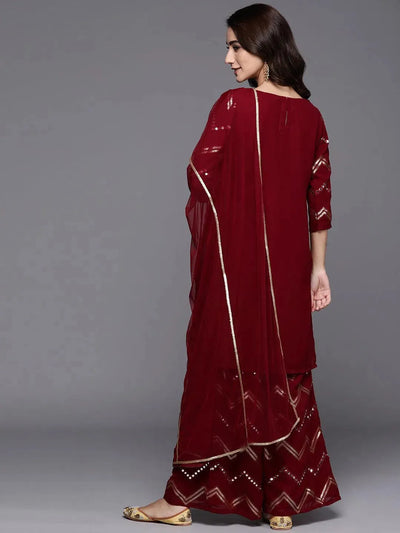 Maroon Solid Poly Georgette Suit Set - Libas