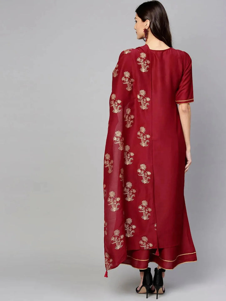 Maroon Solid Muslin Suit Set - Libas