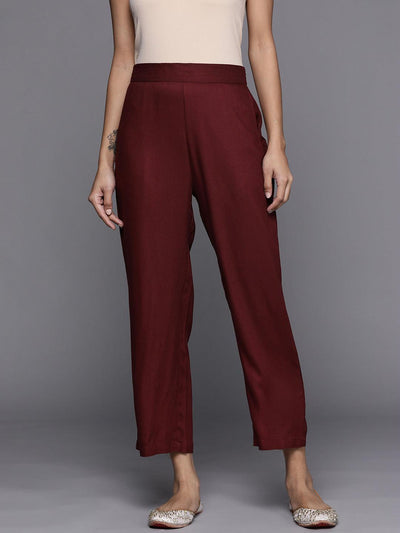Maroon Solid Pashmina Wool Trousers - Libas