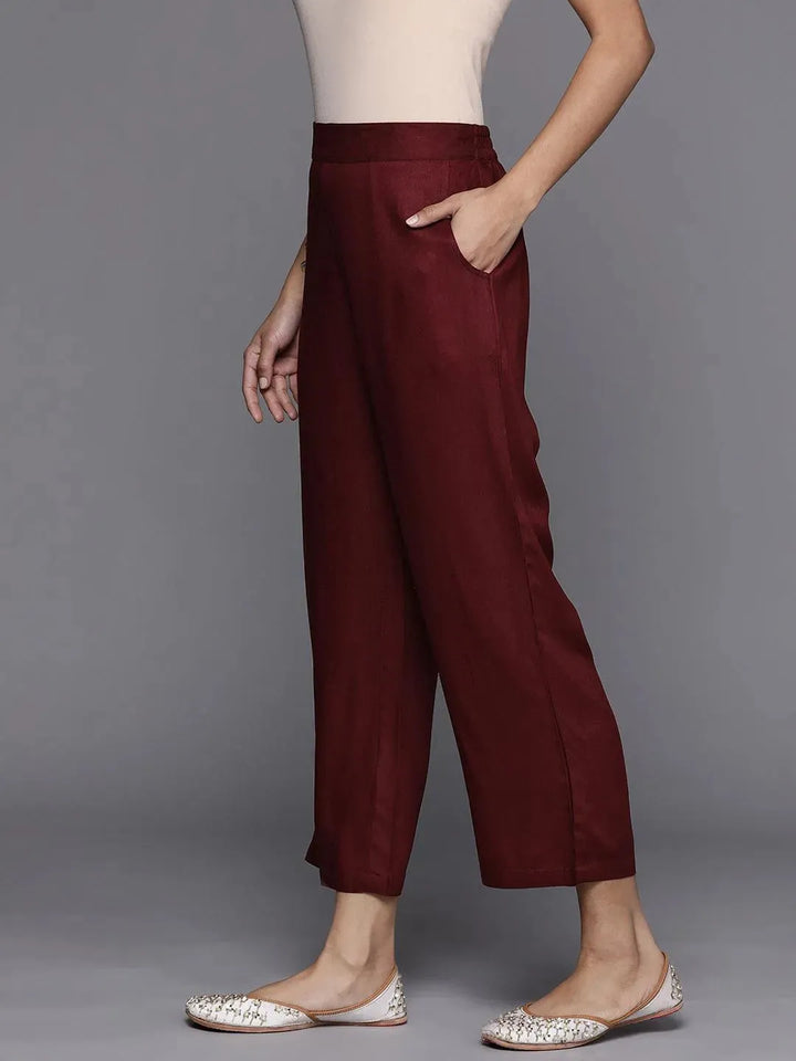 Maroon Solid Pashmina Wool Trousers - Libas