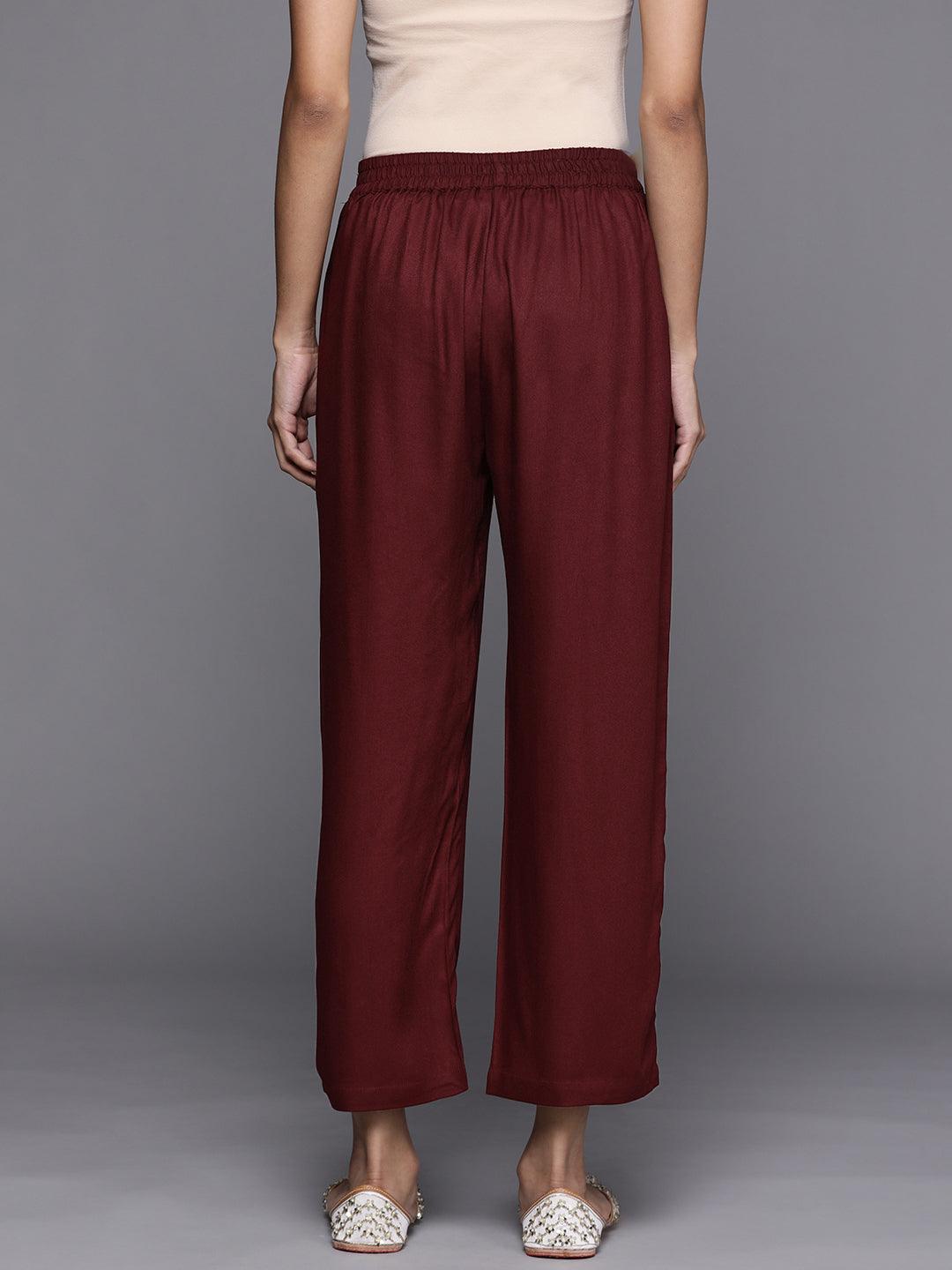 Maroon Solid Pashmina Wool Trousers - Libas