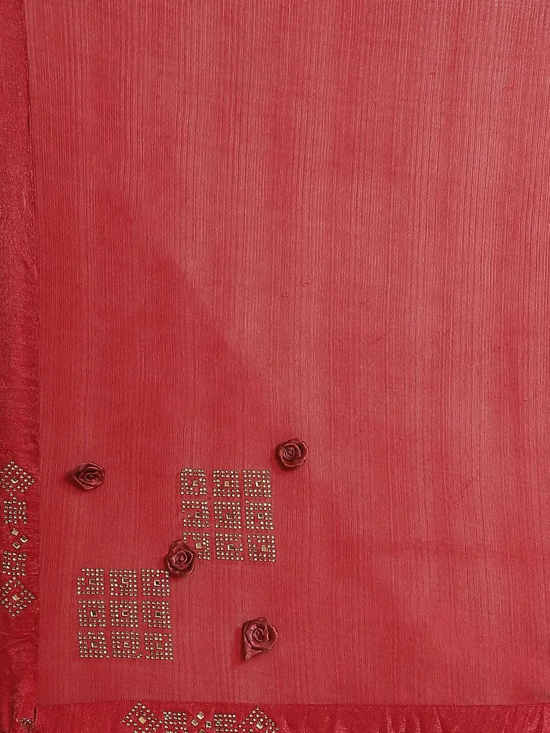 Maroon Solid Polyester Saree - Libas 