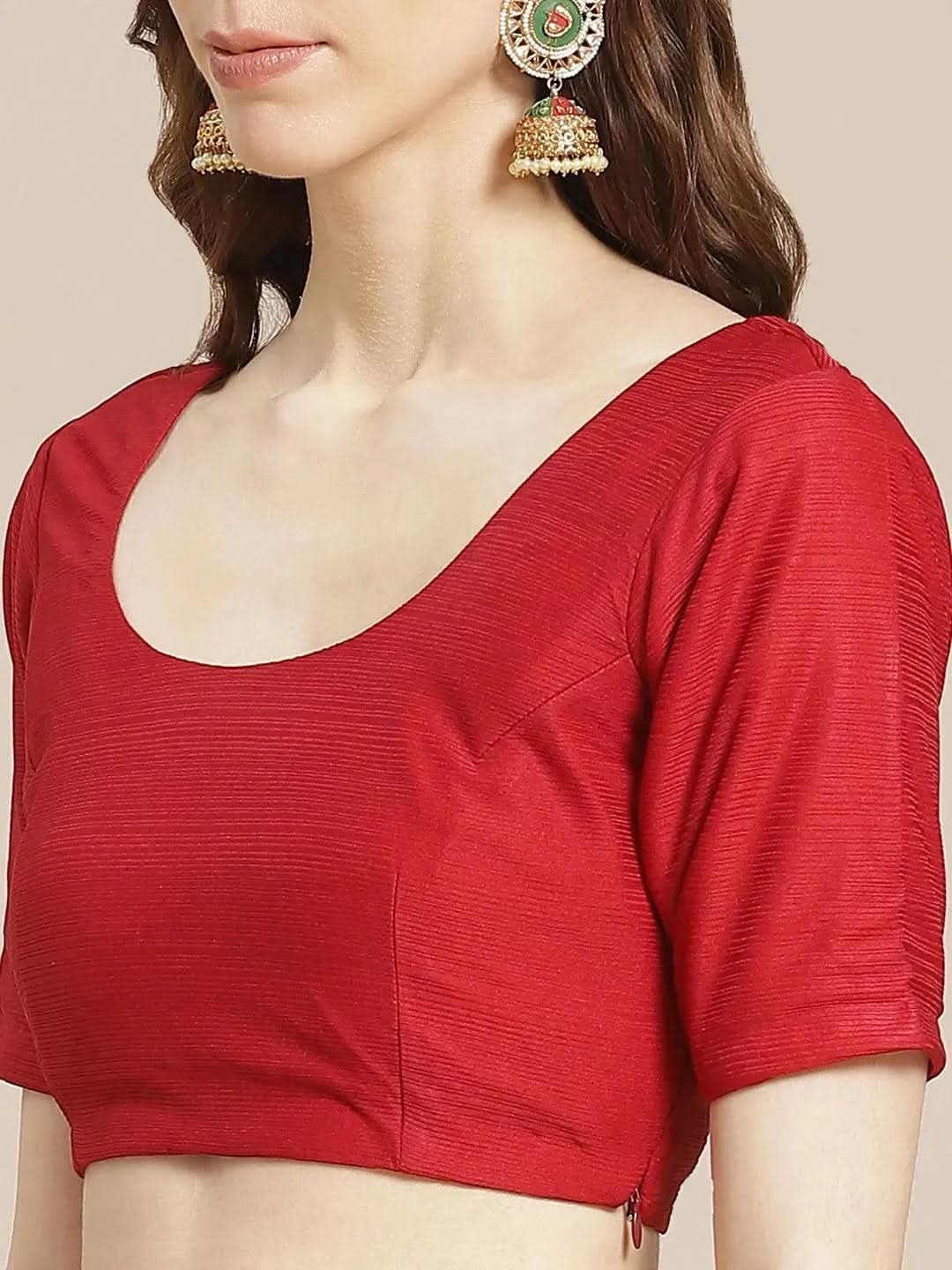 Maroon Solid Polyester Saree - Libas 