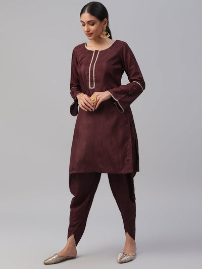 Maroon Solid Polyester Suit Set - Libas