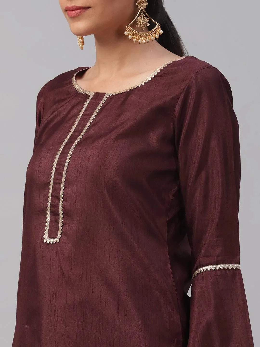 Maroon Solid Polyester Suit Set - Libas