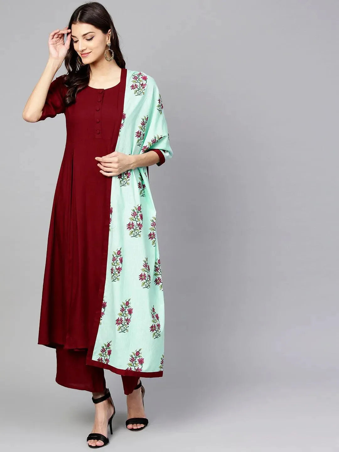 Maroon Solid Rayon Kurta Set - Libas