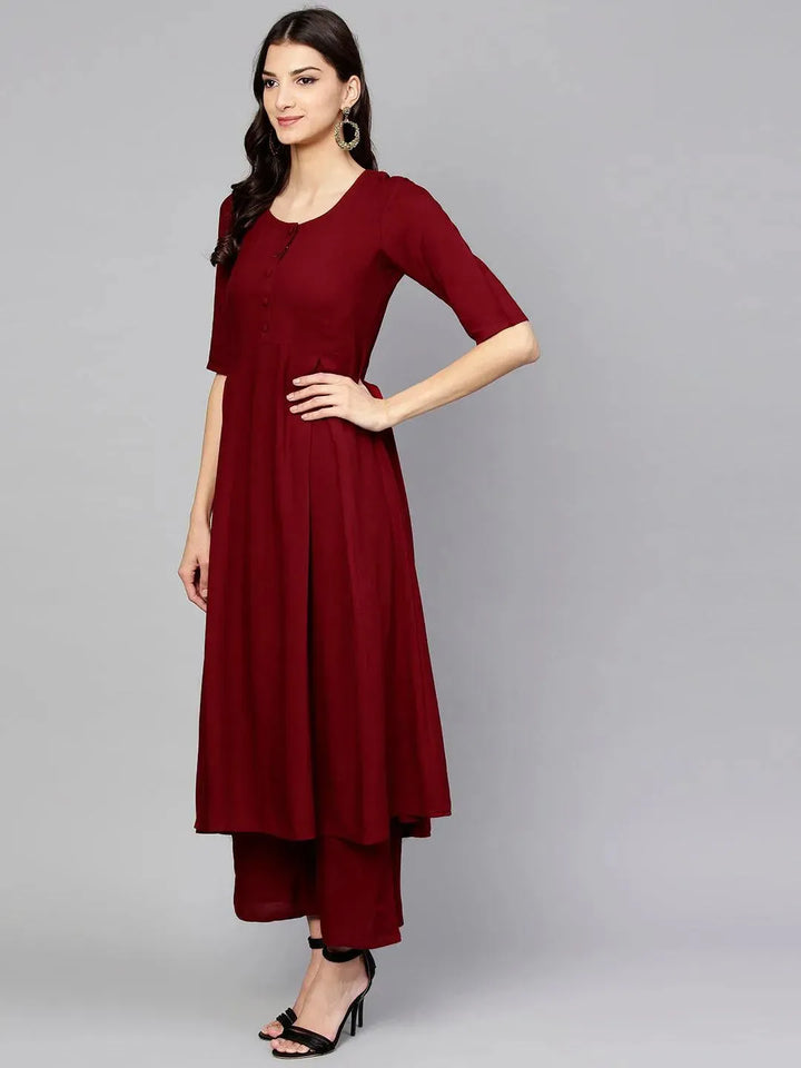 Maroon Solid Rayon Kurta Set - Libas