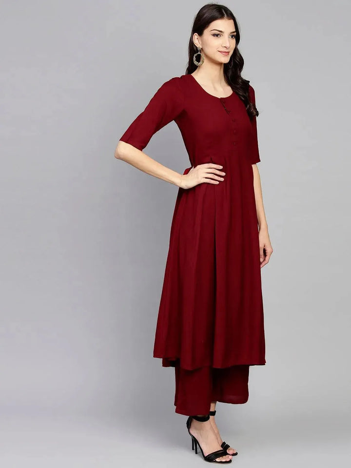 Maroon Solid Rayon Kurta Set - Libas