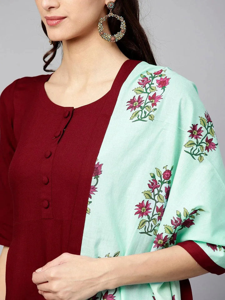 Maroon Solid Rayon Kurta Set - Libas
