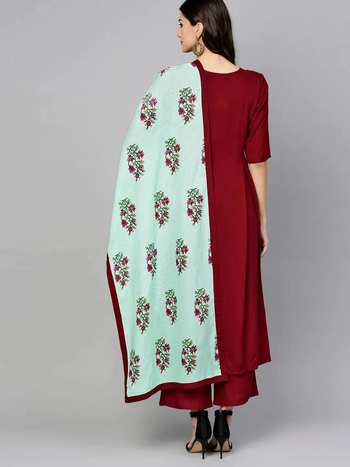 Maroon Solid Rayon Kurta Set - Libas