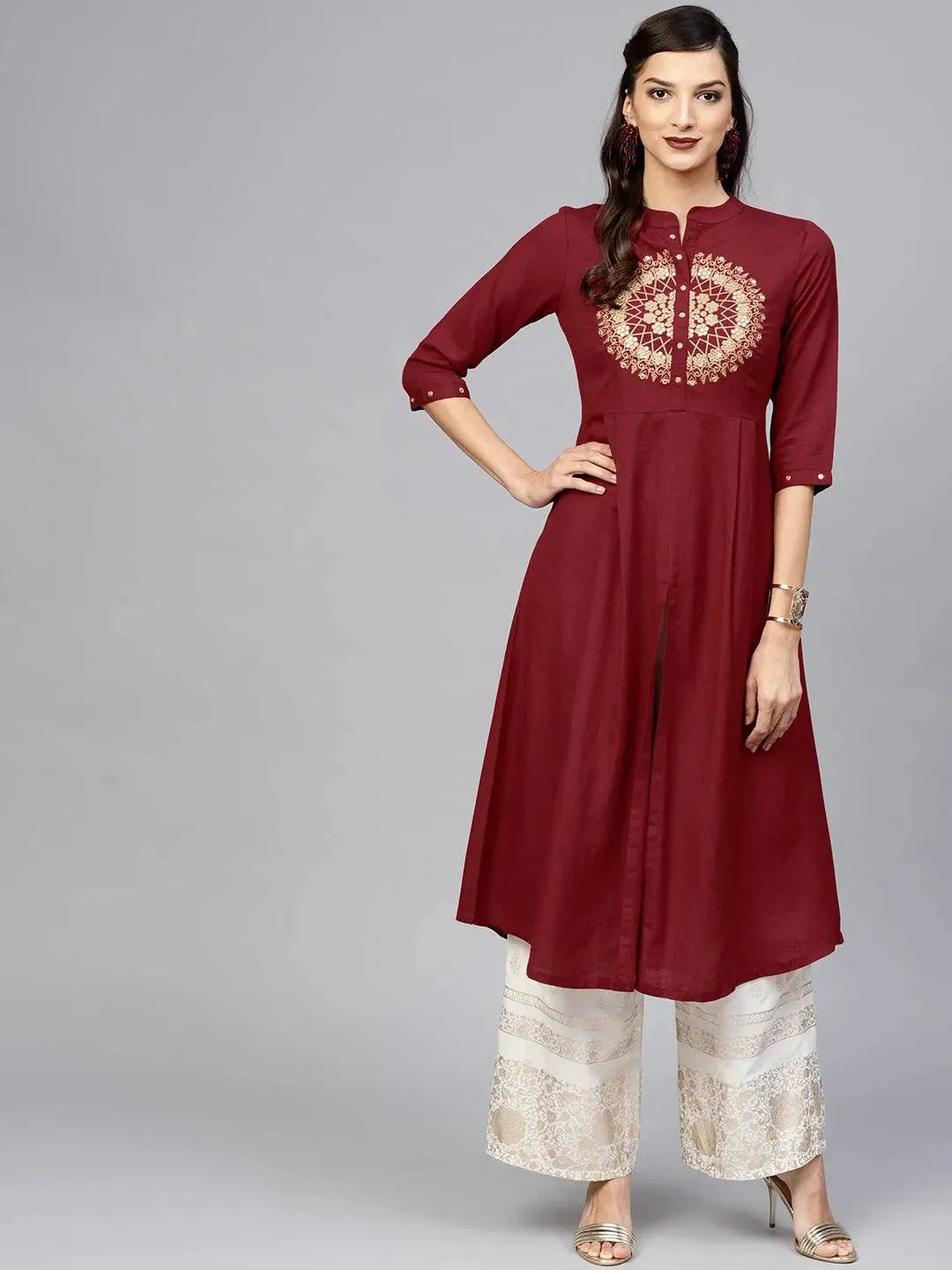 Maroon Solid Rayon Kurta - Libas