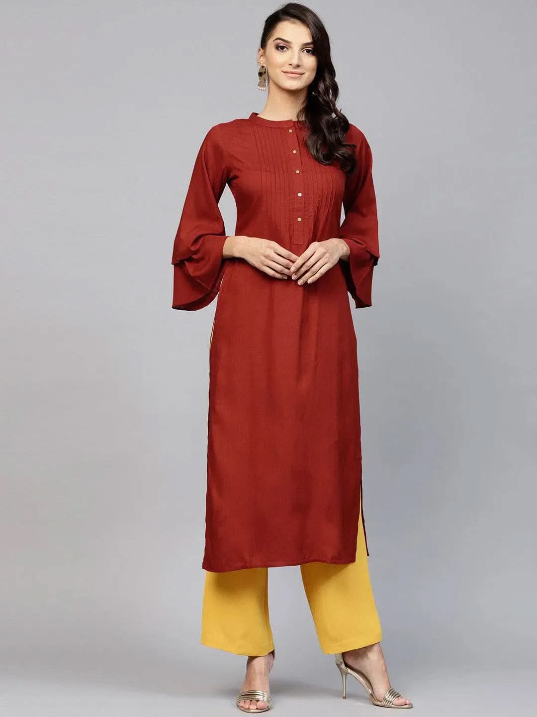 Maroon Solid Rayon Kurta - Libas 