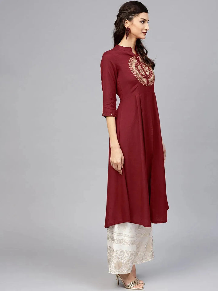 Maroon Solid Rayon Kurta - Libas