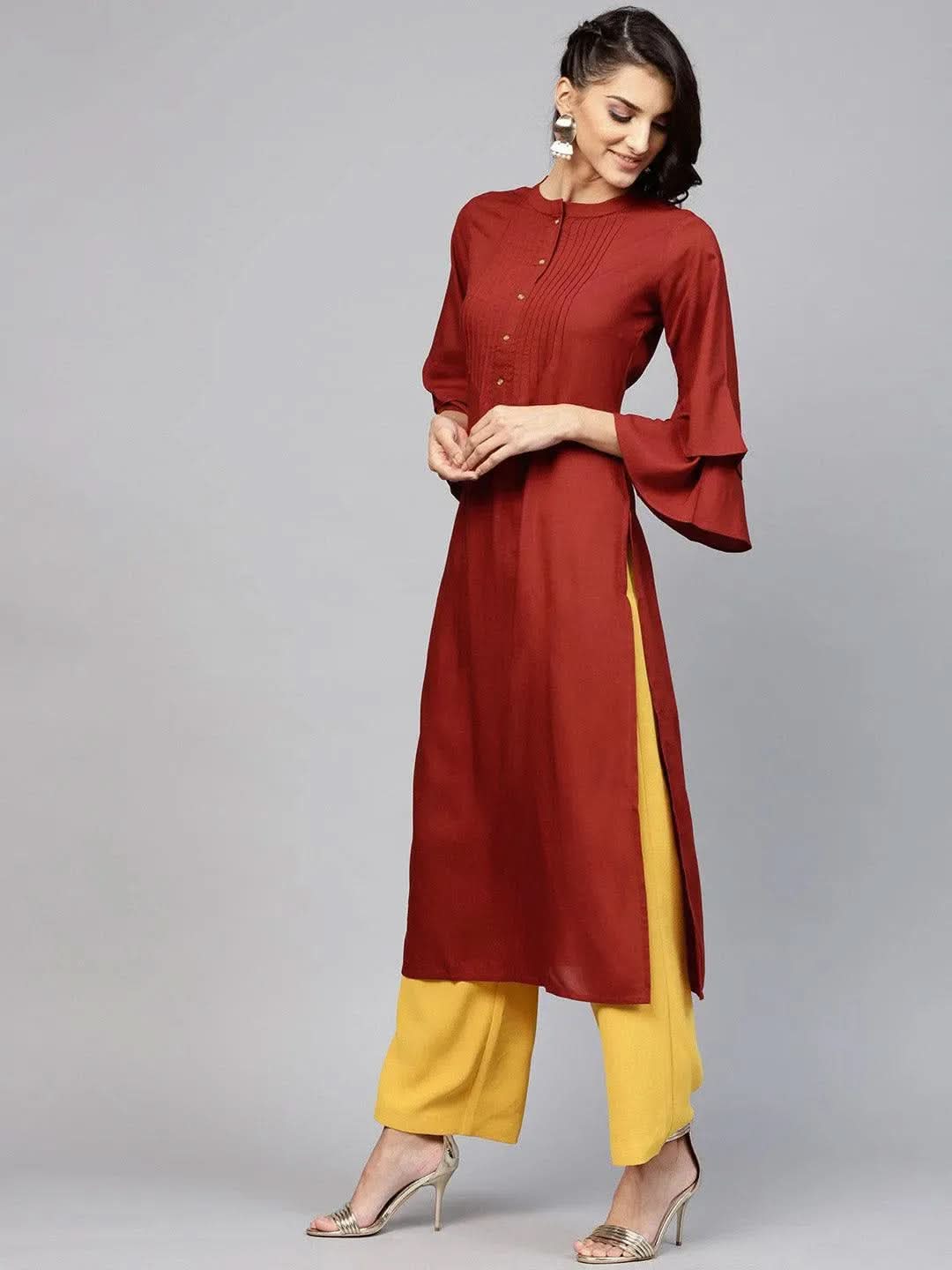 Maroon Solid Rayon Kurta - Libas 