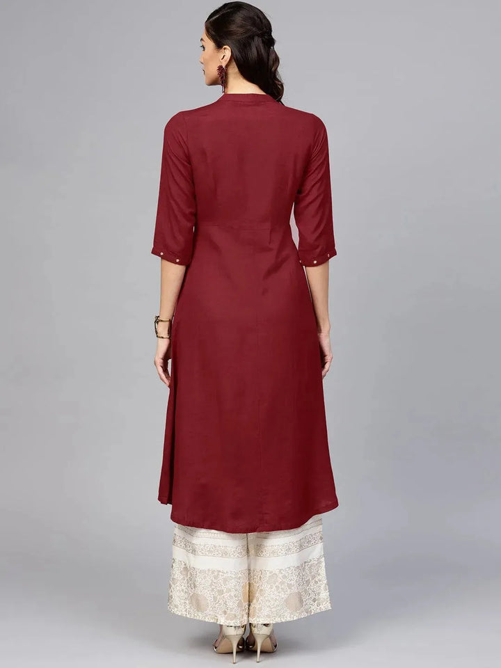 Maroon Solid Rayon Kurta - Libas
