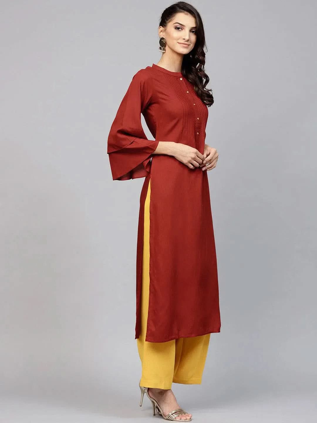 Maroon Solid Rayon Kurta - Libas 