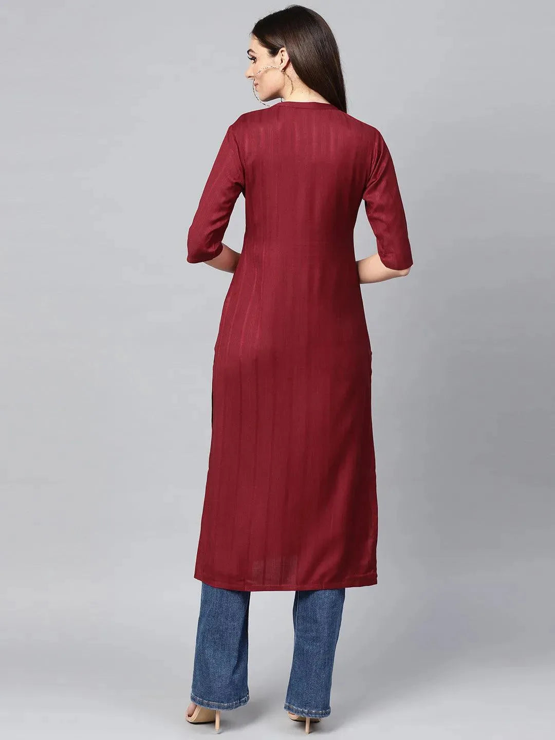 Maroon Solid Rayon Kurta - Libas