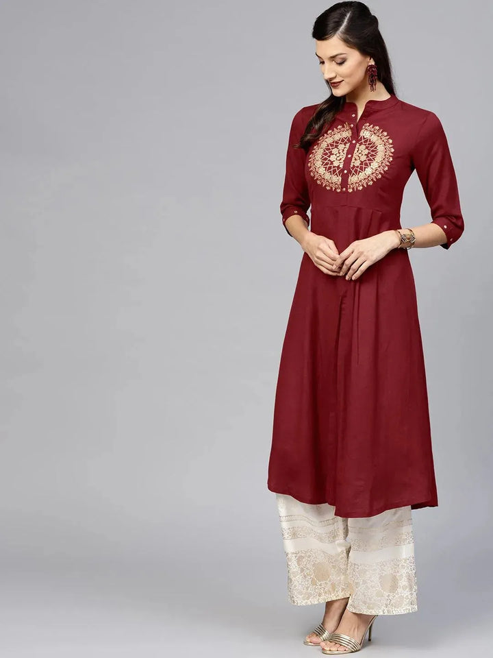 Maroon Solid Rayon Kurta - Libas