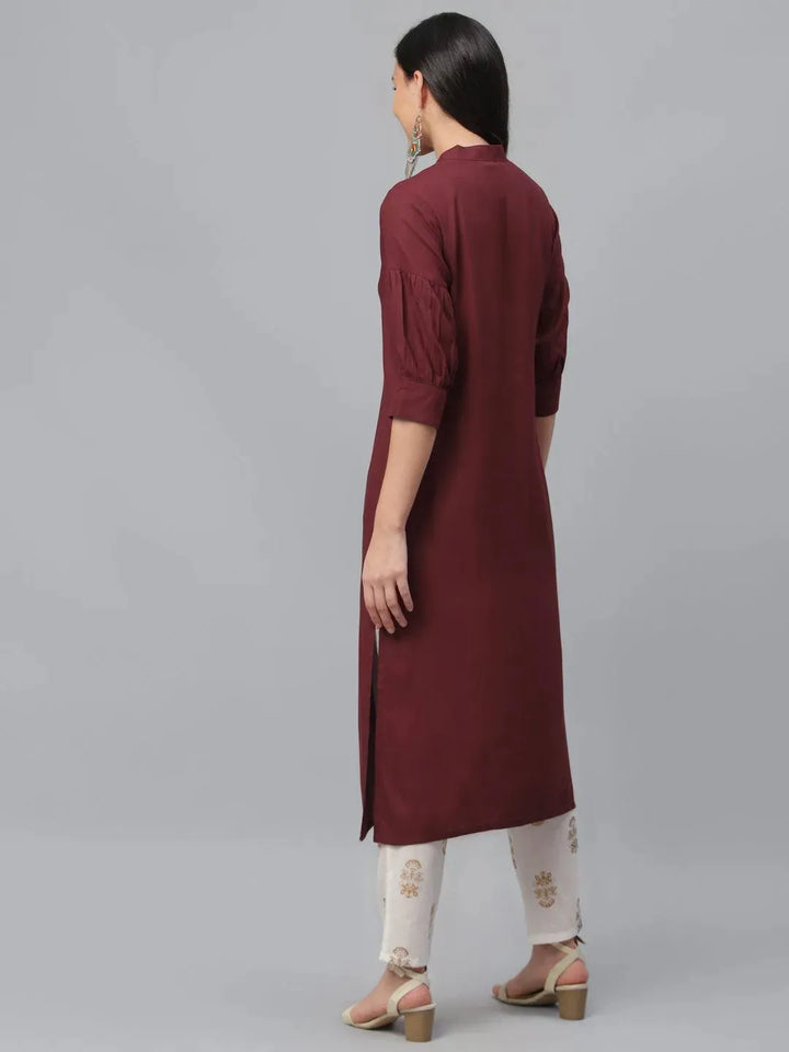 Maroon Solid Rayon Kurta - Libas
