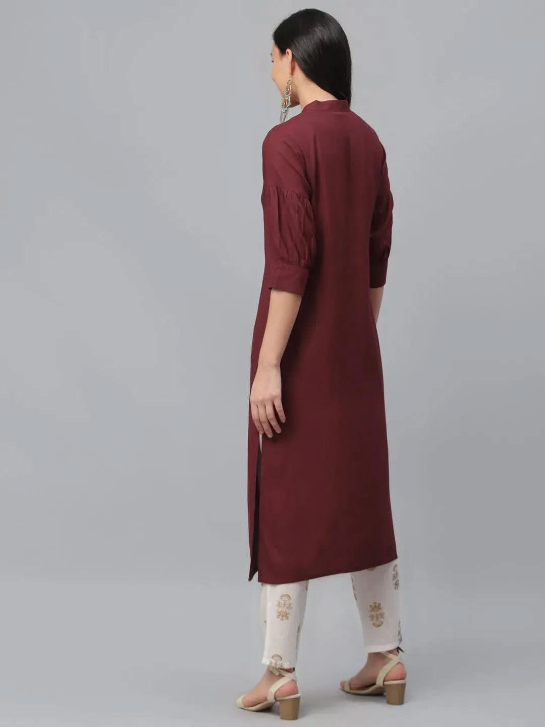 

Maroon Solid Rayon Kurta