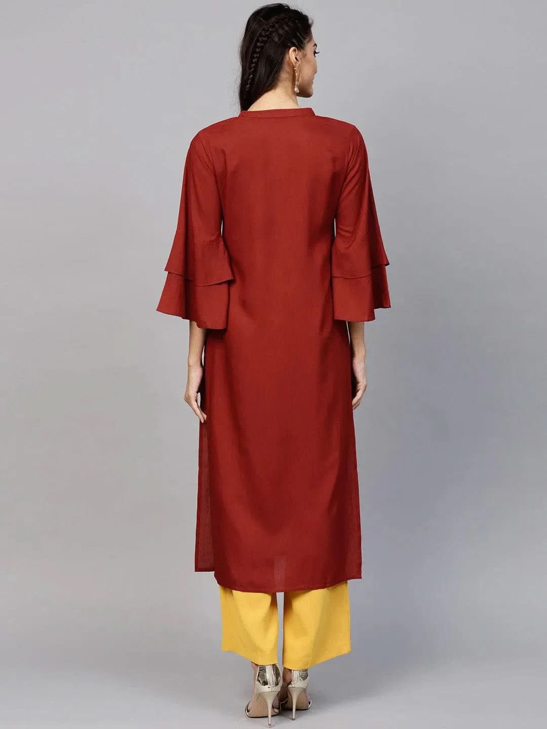 Maroon Solid Rayon Kurta - Libas 