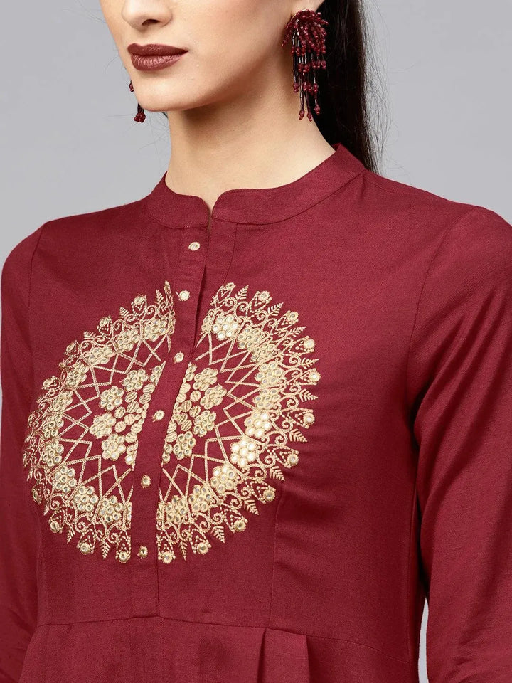 Maroon Solid Rayon Kurta - Libas