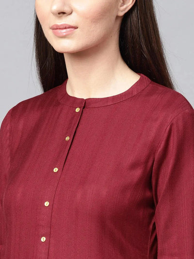 Maroon Solid Rayon Kurta - Libas