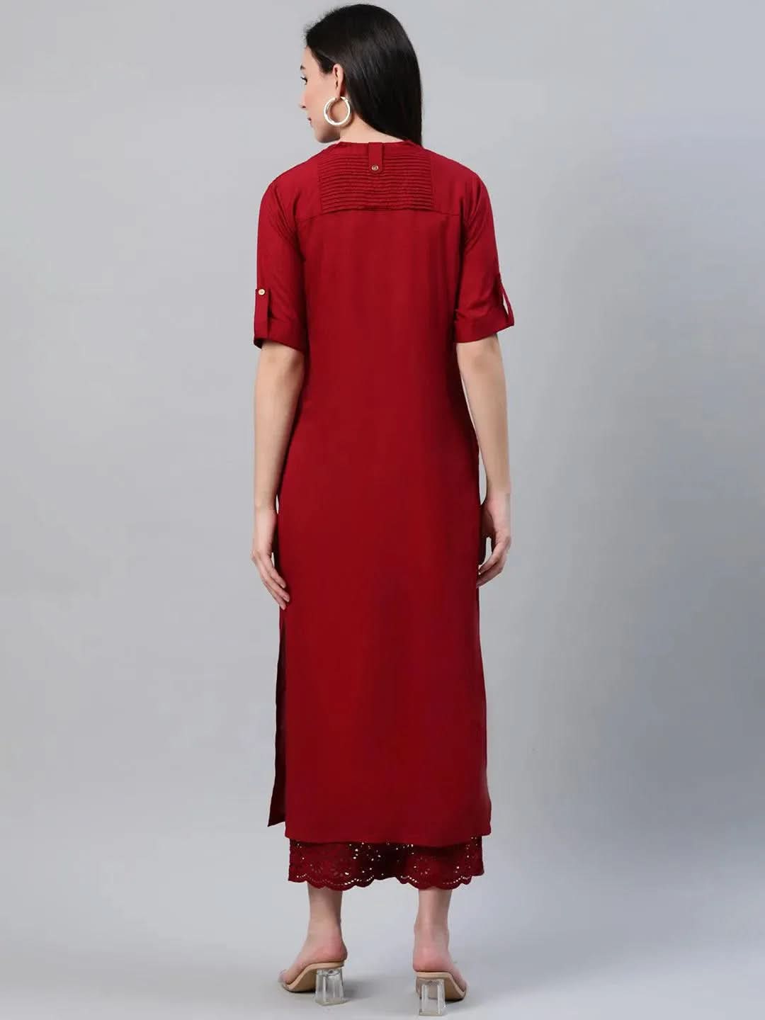 

Maroon Solid Rayon Kurta