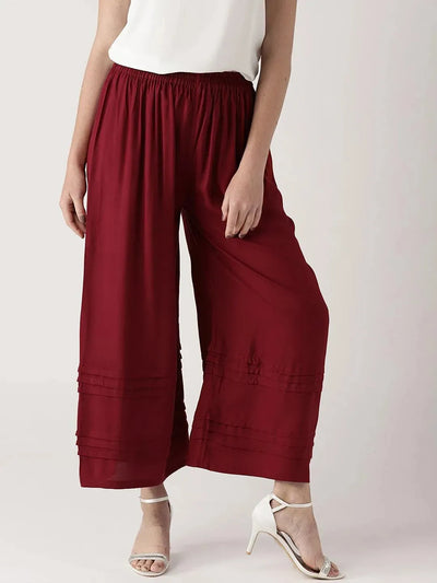 Maroon Solid Rayon Palazzos - Libas