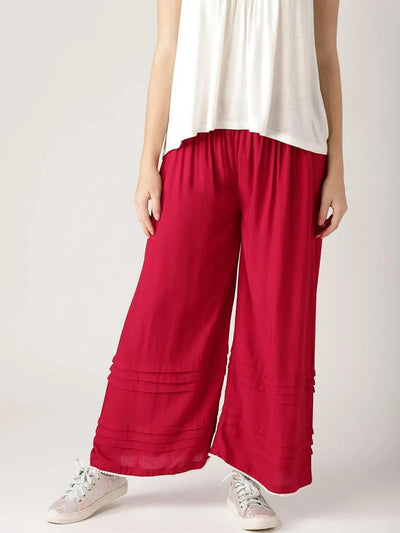 Maroon Solid Rayon Palazzos - Libas