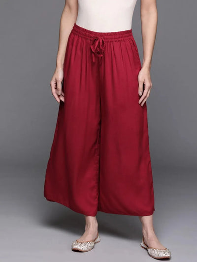 Maroon Solid Rayon Palazzos - Libas