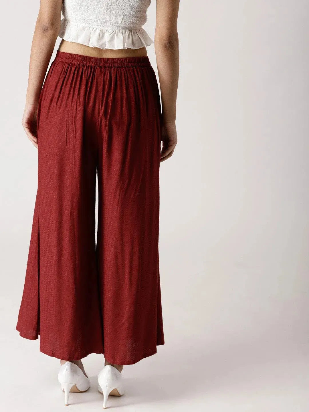 Maroon Solid Rayon Palazzos - Libas