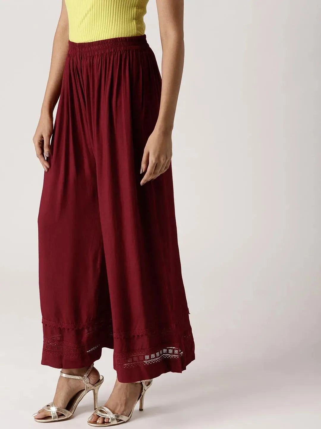 Maroon Solid Rayon Palazzos - Libas 