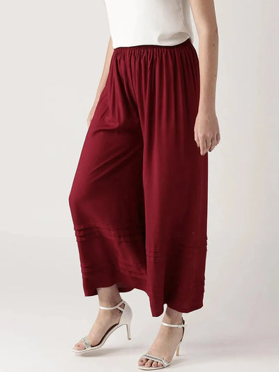 Maroon Solid Rayon Palazzos - Libas