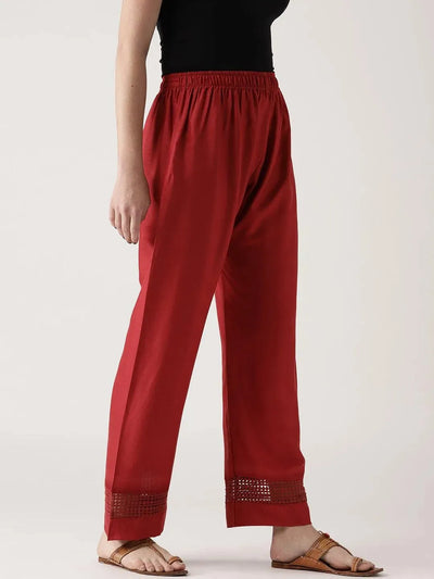 Maroon Solid Rayon Palazzos - Libas