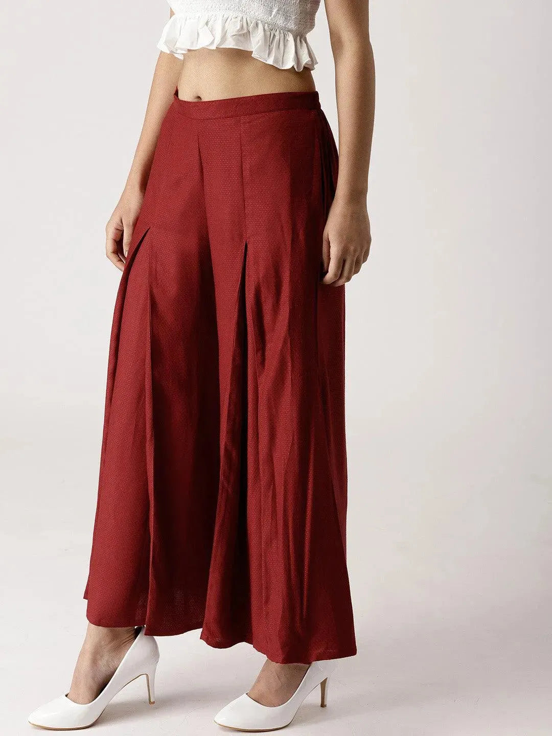 Maroon Solid Rayon Palazzos - Libas