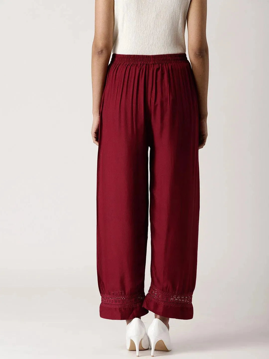 Maroon Solid Rayon Palazzos - Libas