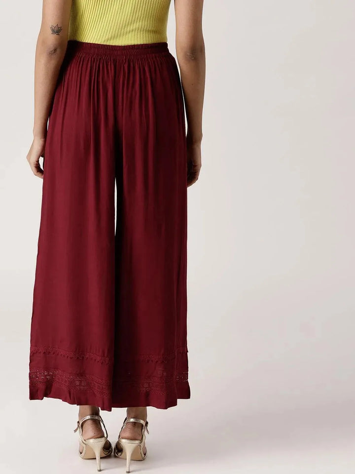 Maroon Solid Rayon Palazzos - Libas
