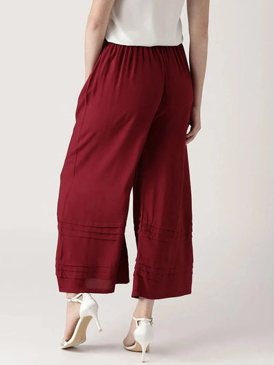 Maroon Solid Rayon Palazzos - Libas