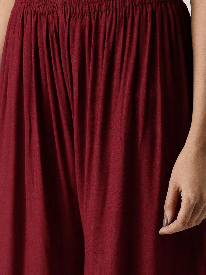 Maroon Solid Rayon Palazzos - Libas