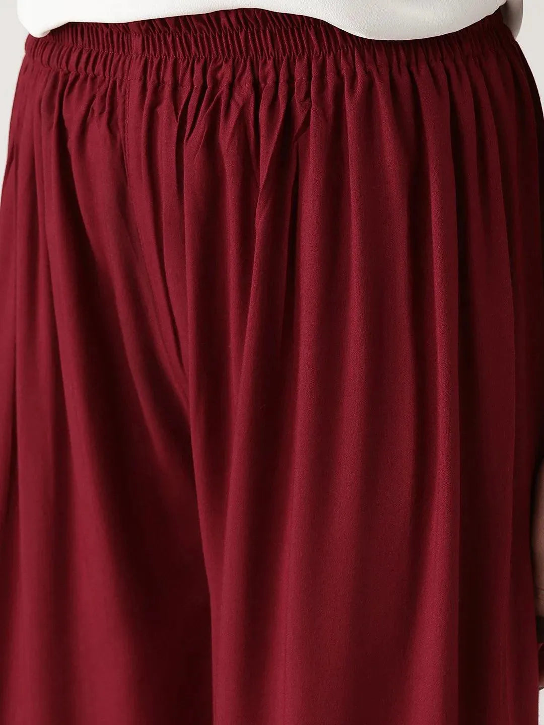 Maroon Solid Rayon Palazzos - Libas