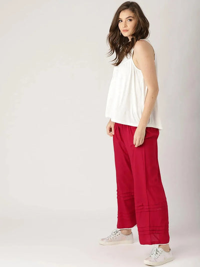 Maroon Solid Rayon Palazzos - Libas