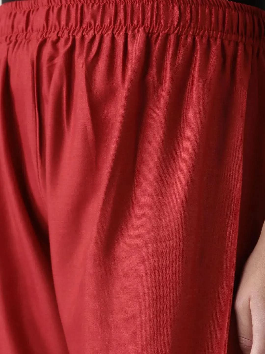 Maroon Solid Rayon Palazzos - Libas 